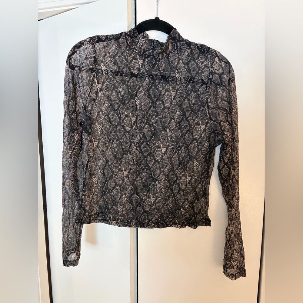 Wild Fable Black and Gray Snake Print Sheer Blouse